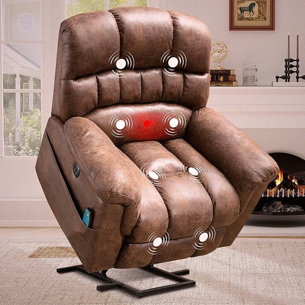 EBELLO Faux Leather Large Power Lift Recliner Chair w/ Massage Heat for Elderly