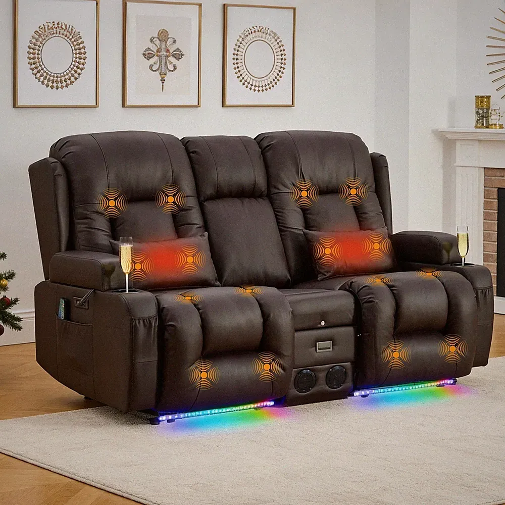 Power Home Theater Seating Recliner Loveseat Sofa w/Massage,Bluetooth,WallHugger