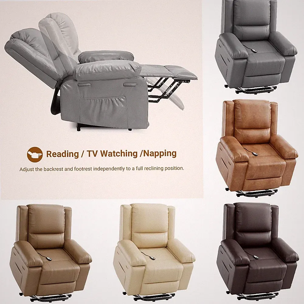PU Leather Power Lift Recliner Chair w Heat & Massage,400LBS Electric Lift Chair